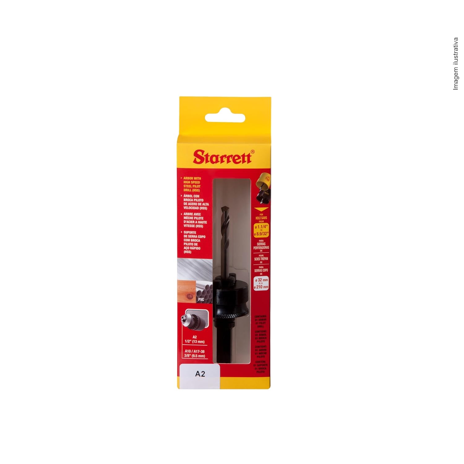 Starrett A2 Lochsägen Dorn - 32-210mm Schnellwechsler Schraubgewinde Sechskantschaft mit 6,35mm Schnellarbeitsstahl Pilotbohrer - Schnellwechseldorn